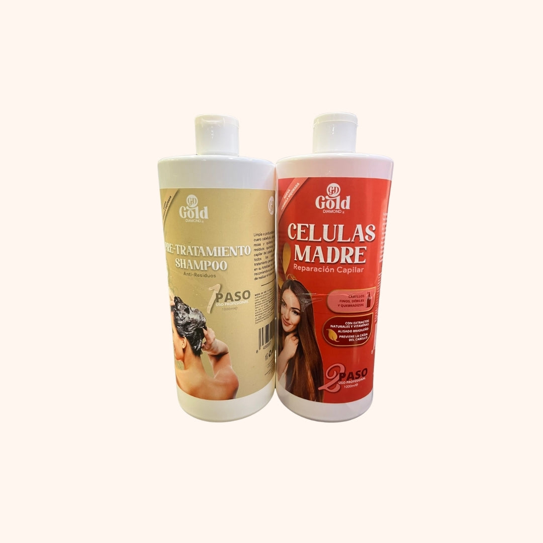 Keratina Células Madre Kit Paso 1-2 Gold Diamond